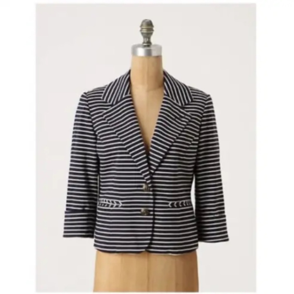 Anthropologie Cartonnier Navy White Striped Knit Blazer - size Extra Small